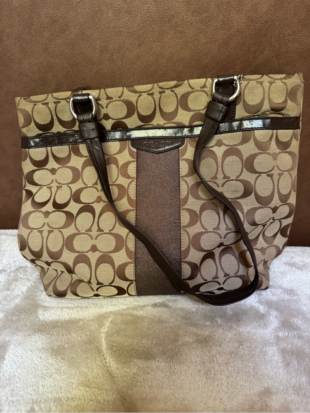 Coach Tan and Dark Brown Signature Tote